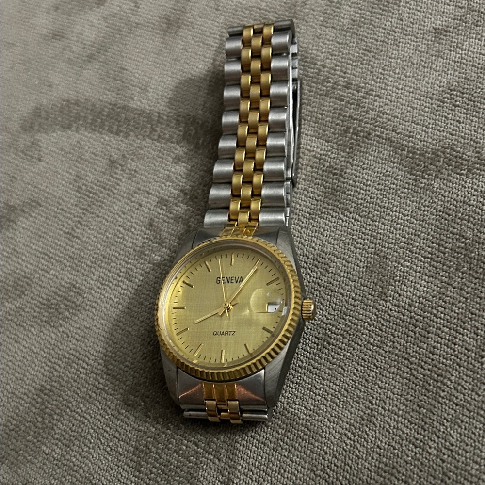 Title: Vintage Geneva Two-Tone Watch | Fluted Bezel & Jubilee Band